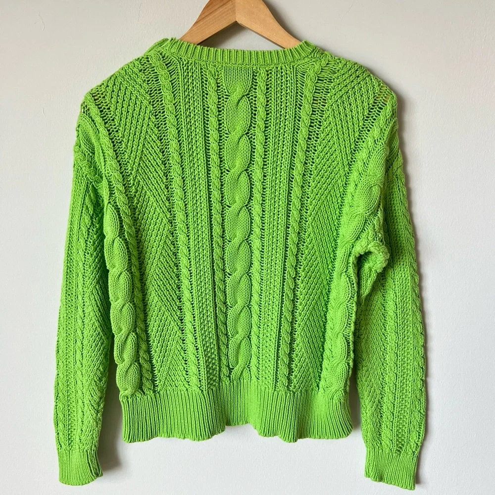 Ralph Lauren Women's Green Aran Knit Cable Knit Crewneck Cotton Pullover Sweater - Picture 4 of 7